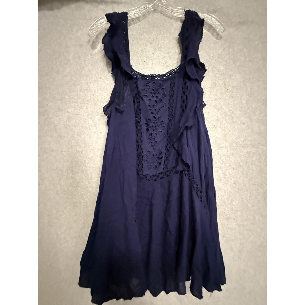 Free People FP ONE Dress‎ Small Blue Eyelet Crochet Ruffle Scoop Boho Sundress